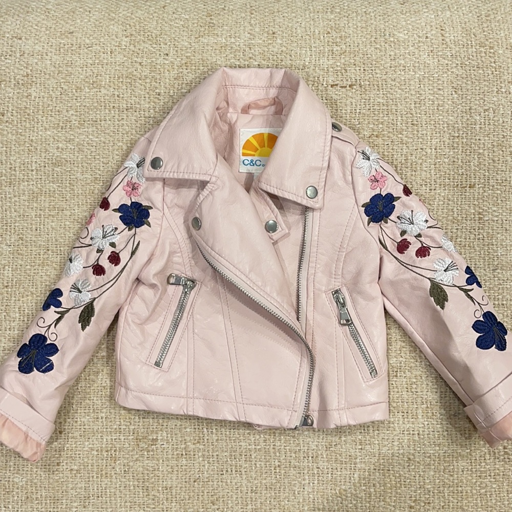 C&C - Blush Pink Faux Leather Jacket w/ Embroidery